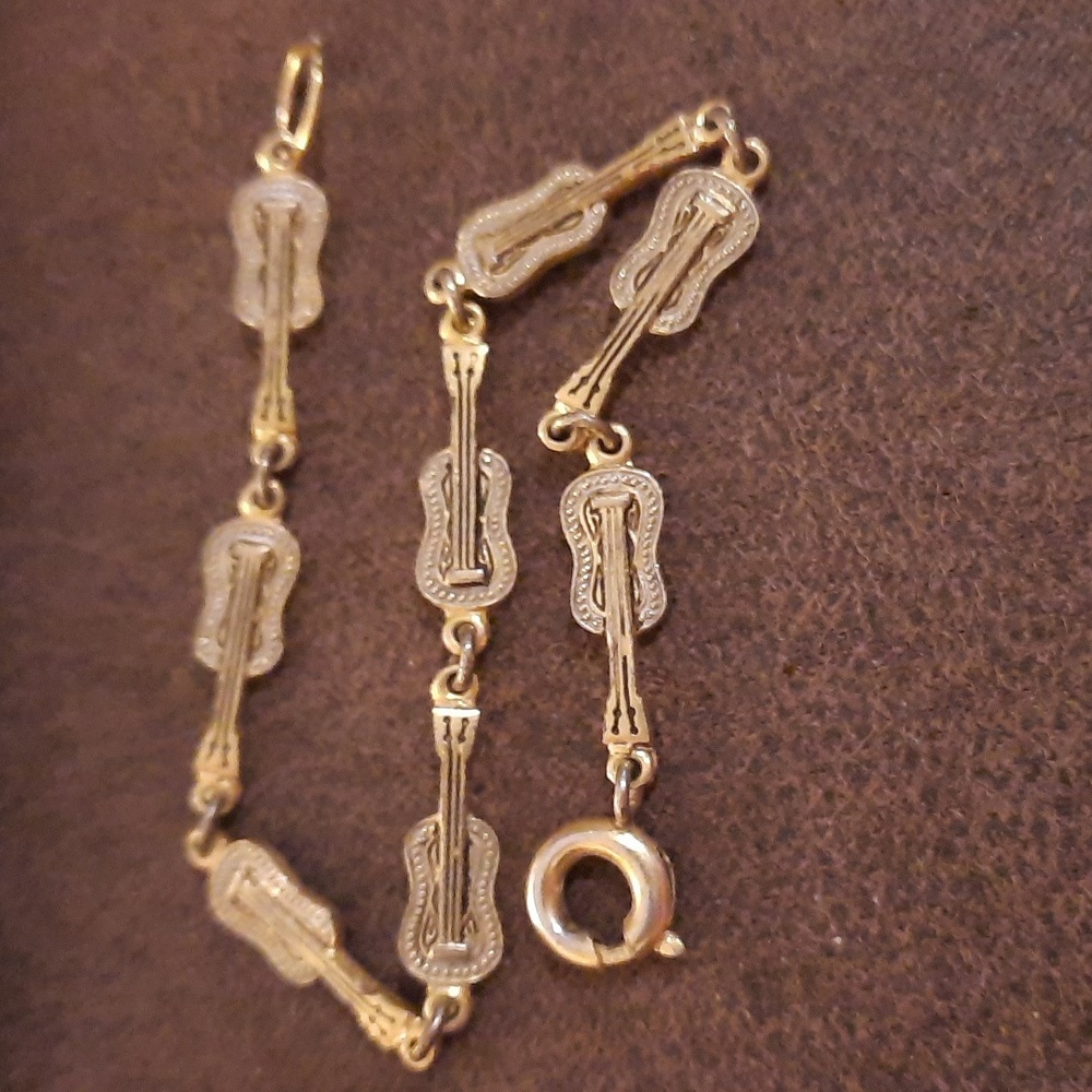 Vintage guitar toledoware type Goldtone bracelet Silvertone Accent - Picture 3 of 11